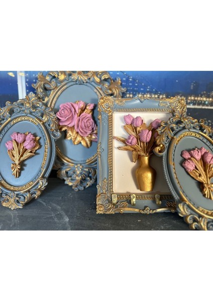 Çiçekli Duvar Tablo Anahtarlık ve Tablo 4lü Set fiyatları