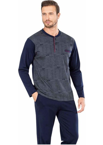 Erkek Uzun Kollu Jakarlı Özel Kutulu Pijama Takımı