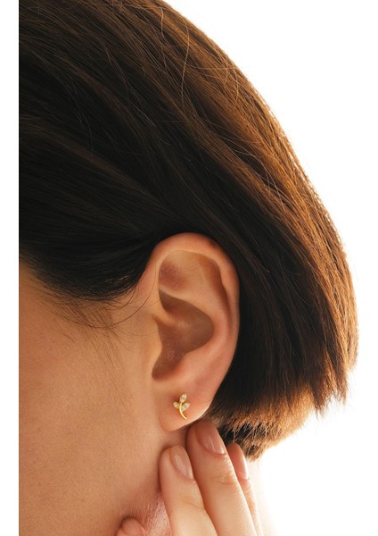 Yaprak Altın Kaplama Mini Gümüş Küpe 7373 fiyatları