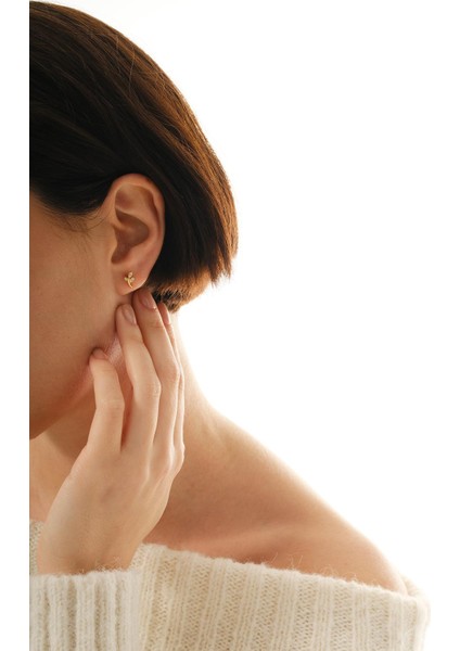 Yaprak Altın Kaplama Mini Gümüş Küpe 7373 modelleri