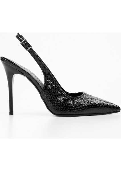 Kadın Hazel Siyah Yılan Desenli Stiletto