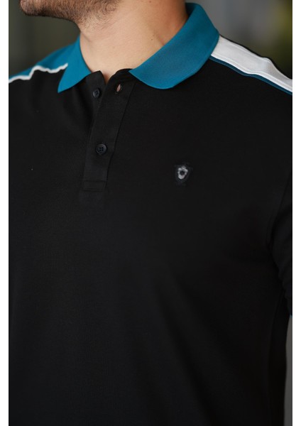 Erkek Polo Yaka Siyah Şerit Detaylı Regular Fit Tişört - 2530 modelleri