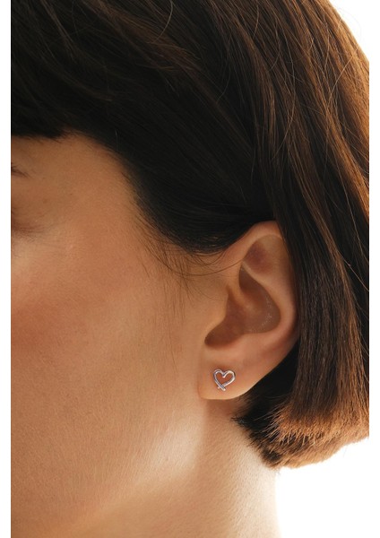 Taşsız Kalp Rodyumlu Mini Gümüş Küpe 7374