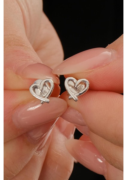 Taşsız Kalp Rodyumlu Mini Gümüş Küpe 7374 modelleri