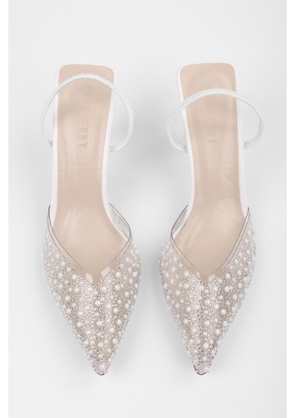 Kadın Pearly Beyaz Inci Detaylı Topuklu Şeffaf Stiletto fiyatları