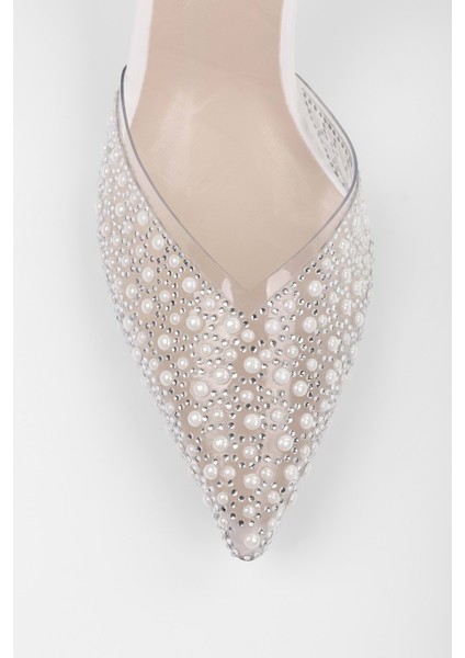 Kadın Pearly Beyaz Inci Detaylı Topuklu Şeffaf Stiletto fırsatları