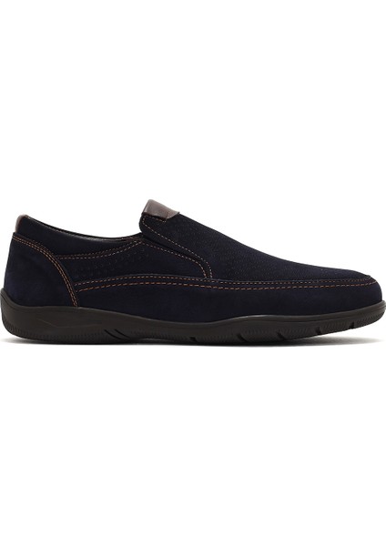 Erkek Lacivert Nubuk Deri Casual Loafer 25SFD7112V3