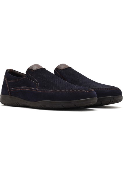 Erkek Lacivert Nubuk Deri Casual Loafer 25SFD7112V3