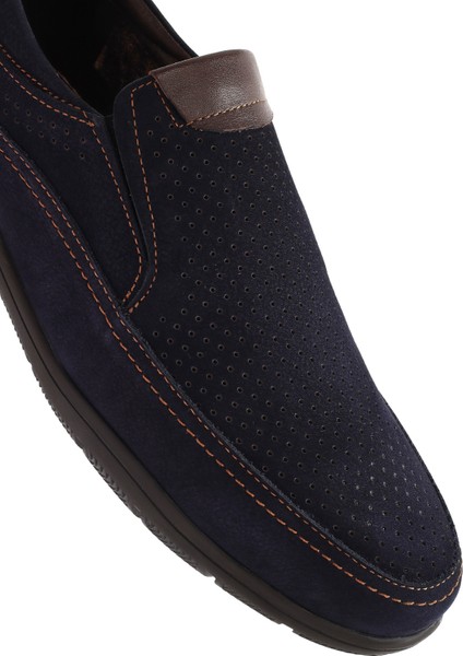 Erkek Lacivert Nubuk Deri Casual Loafer 25SFD7112V3
