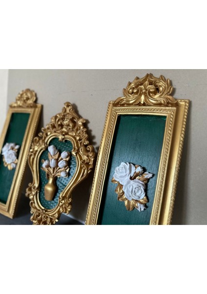 Dekoratif Duvar Tablosu 3 Lü Set Zümrüt Yeşili El Yapımı Tablo fiyatları