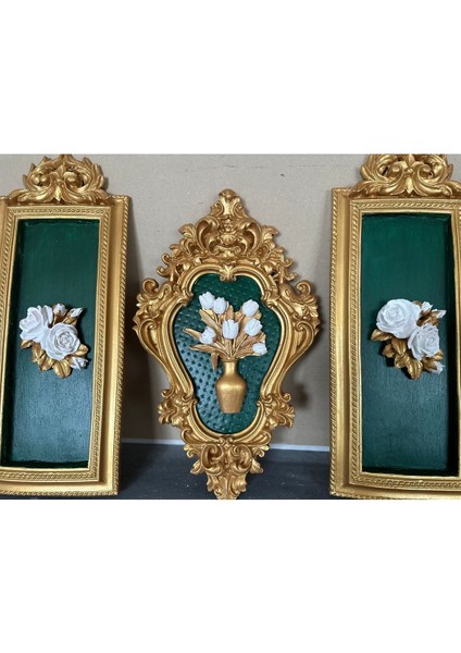 Dekoratif Duvar Tablosu 3 Lü Set Zümrüt Yeşili El Yapımı Tablo modelleri