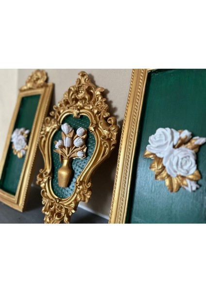 Dekoratif Duvar Tablosu 3 Lü Set Zümrüt Yeşili El Yapımı Tablo fırsatları