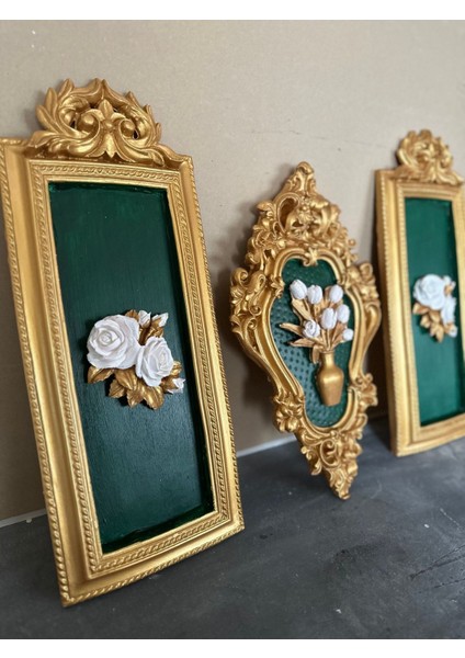 Dekoratif Duvar Tablosu 3 Lü Set Zümrüt Yeşili El Yapımı Tablo indirimleri