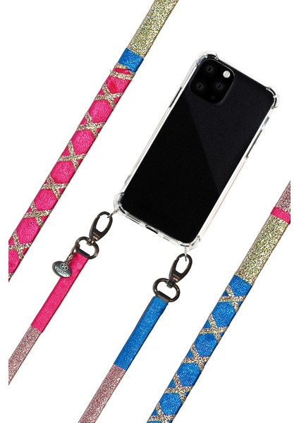 El Yapımı Çapraz Parlak Simli Telefon Askısı Silvery Bpink