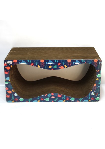 Kedi Tırmalama Kanepesi Karton Kedi Tırmalama Yatay Tırmalama- Xlarge (68X24X33 Cm)- Balıklı Desen