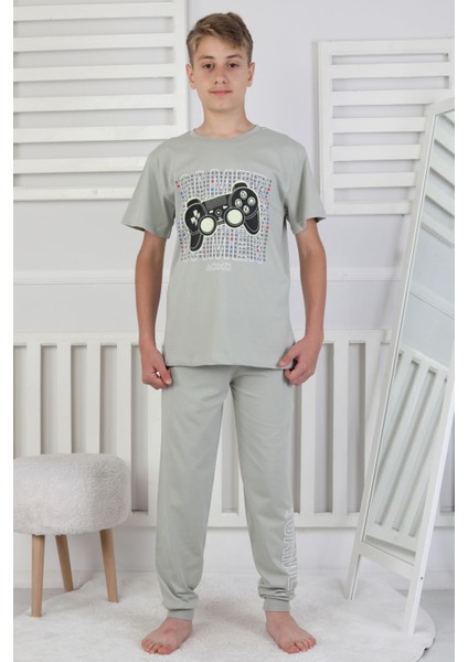 Gamer Console Desenli Kısa Kollu Erkek Çocuk Pijama Takımı