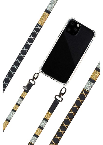 El Yapımı Çapraz Parlak Simli Telefon Askısı Silvery Gold