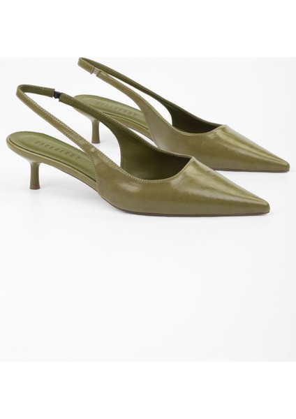 Kadın Stiletto Yağ Yeşili Suni Deri İnce Topuklu Tasarım Jurdan Taban fırsatları