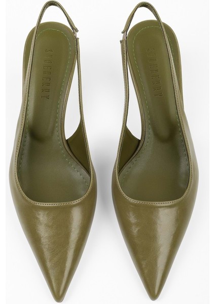 Kadın Stiletto Yağ Yeşili Suni Deri İnce Topuklu Tasarım Jurdan Taban indirimleri