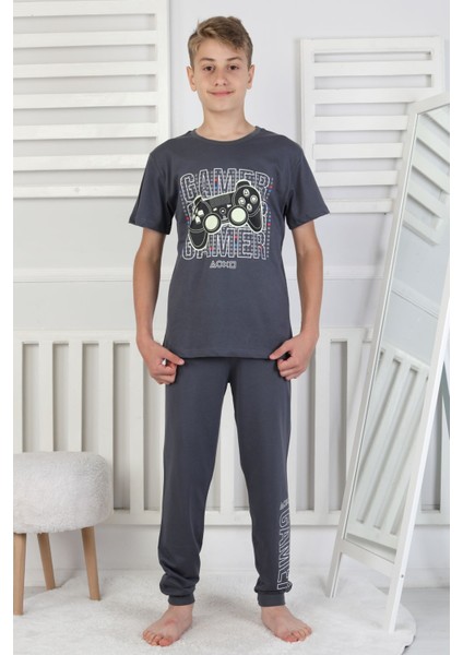 Gamer Console Desenli Kısa Kollu Erkek Çocuk Pijama Takımı