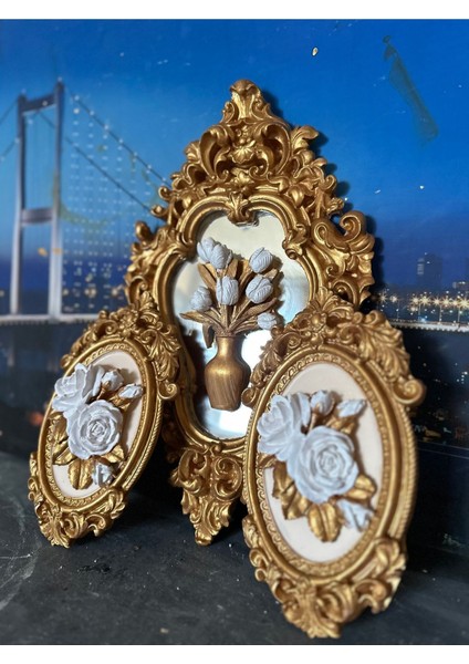 Tasarım 3lü Duvar Dekoratif Tablo, Tasarım Tablo, Ortadaki Model Aynalı modelleri