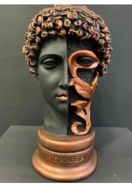 Hermes Yaprak Desenli Heykel , Hermes Biblo Hermes Siyah Bakır Heykel 28CM