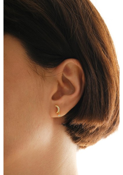 Taşlı Ay Altın Kaplama Mini Gümüş Küpe 7349 fiyatları