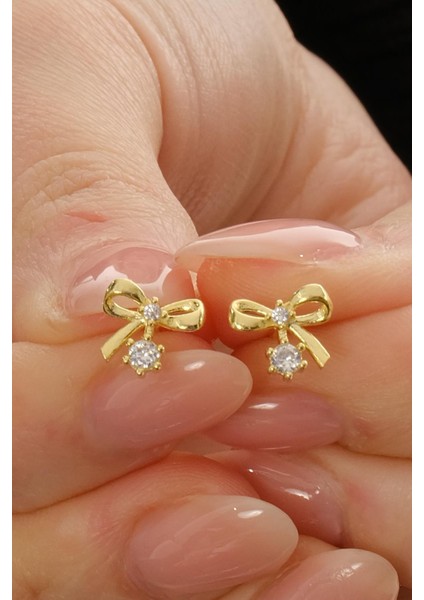 Taşlı Fiyonk Altın Kaplama Mini Gümüş Küpe 7371 modelleri