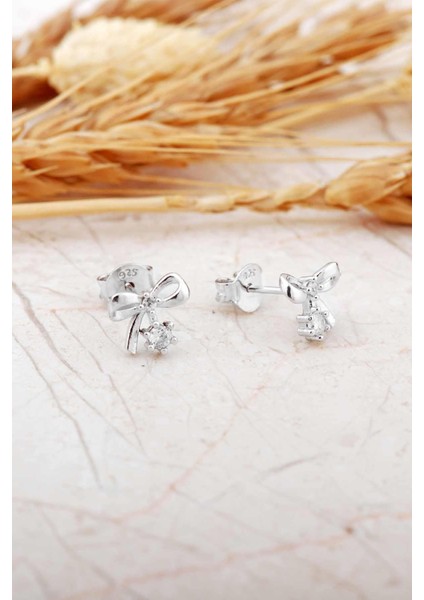 Taşlı Fiyonk Rodyumlu Mini Gümüş Küpe 7370 modelleri