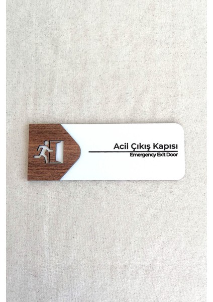 Acil Çıkış Kapı Tabelası – Mdf Acil Durum Yönlendirme Levhası | 19X7 cm Çift Katmanlı
