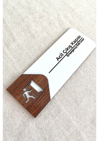 Acil Çıkış Kapı Tabelası – Mdf Acil Durum Yönlendirme Levhası | 19X7 cm Çift Katmanlı fiyatları