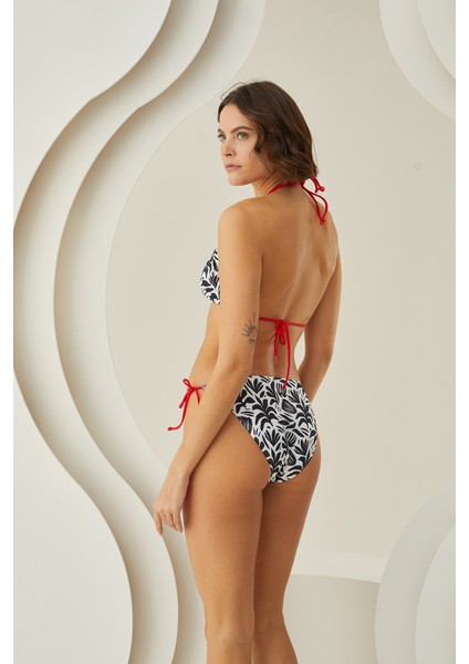 Siyah Beyaz Leaf Pattern Üçgen Bikini Takım modelleri