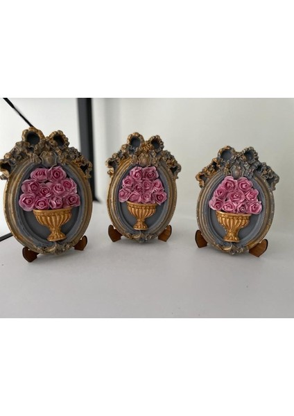Pembe Çiçekli Duvar Masa Tablosu 3 Lü Küçük Boy