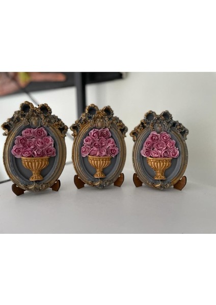 Pembe Çiçekli Duvar Masa Tablosu 3 Lü Küçük Boy modelleri