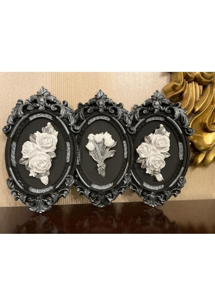 Siyah Gümüş Duvar Dekoratif Süsü 3 Lü Set