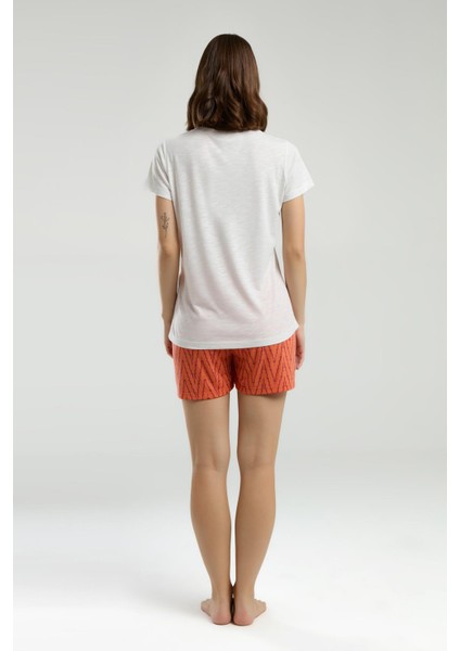 Kadın Beyaz Bisiklet Yaka Kısa Kol Şortlu Pijama Takım indirimleri