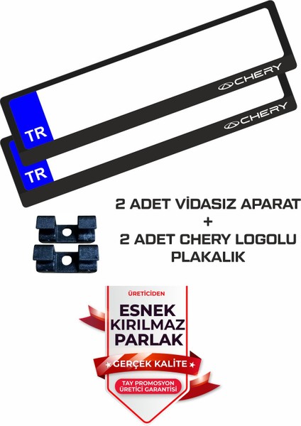 Chery Logo Baskılı Sallanma Önleyici Aparatlı Oto Plakalık Ses Yapmaz 2 Adet modelleri