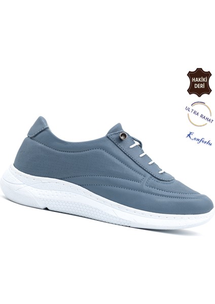Viva Hakiki Deri Kadın Koyu Mavi Casual Ayakkabı
