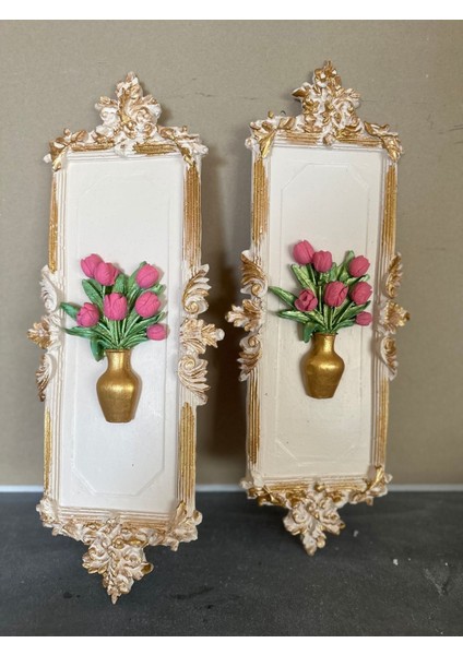 Çiçek Detaylı Tablo 3 Lü Set , Duvar Tablosu Dekoratif El Yapımı Set modelleri