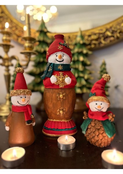 Yeni Yıl Kardan Adam Biblo Set 3 Lü , Noel Set (27CM ve 16CM)