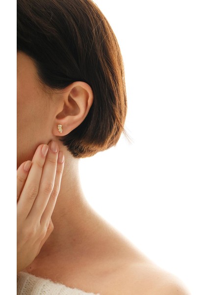 Baget Taşlı Altın Kaplama Mini Gümüş Küpe 7377 modelleri