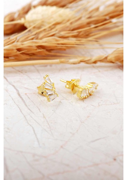 Baget Taşlı Altın Kaplama Mini Gümüş Küpe 7377 indirimleri