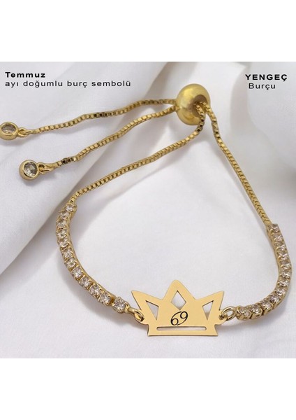 Temmuz Ayı Doğumları İçin Taç Motifli 14 Ayar Altın Plakalı Beyaz Taş Detaylı Hediye Bileklik-471AY fiyatları