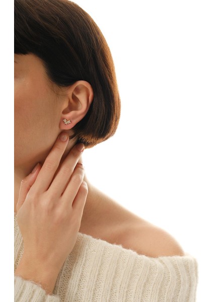 Üçlü Çiçek Altın Kaplama Mini Gümüş Küpe 7381 fiyatları