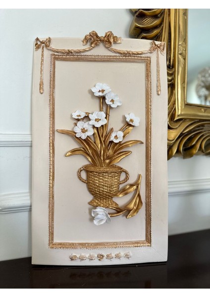 Büyük Boy El Yapımı Tasarım Çiçekli Tablo (50 cm )