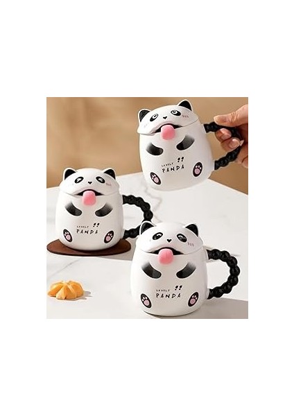Panda Temalı Kapaklı Seramik Kupa