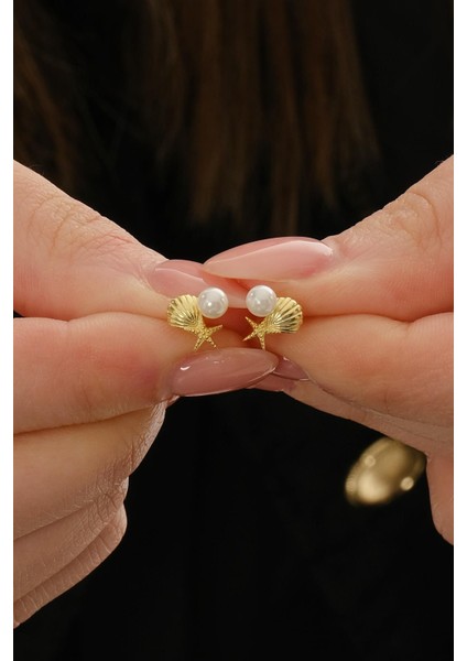 Incili Deniz Kabuğu Yıldızı Altın Kaplama Mini Gümüş Küpe 7366 fiyatları