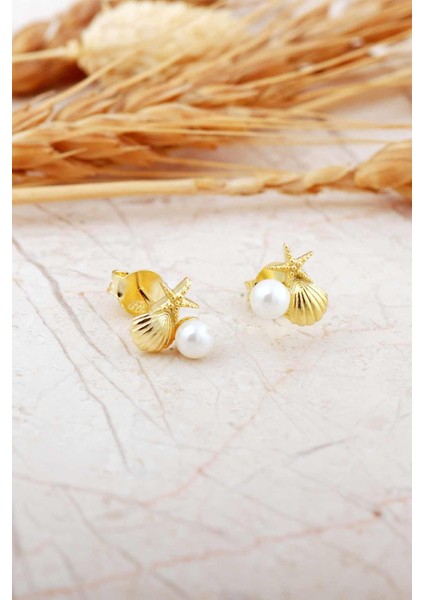 Incili Deniz Kabuğu Yıldızı Altın Kaplama Mini Gümüş Küpe 7366 indirimleri