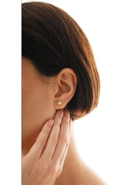 Incili Güneş Altın Kaplama Mini Gümüş Küpe 7364 modelleri