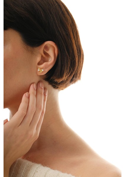 Incili Dallı Altın Kaplama Mini Gümüş Küpe 7363 modelleri